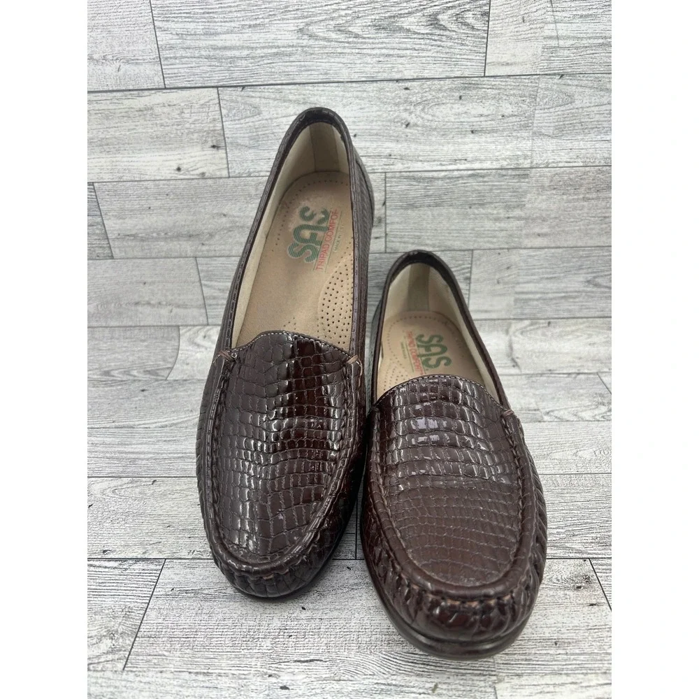 SAS Shoes Women's Brown Croc Embossed Loafers Comfort‎ Slip On Size 8N